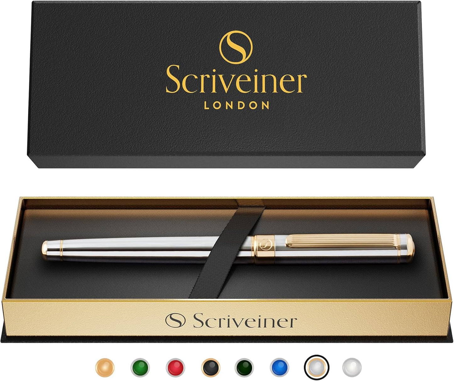 Scriveiner Midnight Blue Rollerball Pen - Stunning Blue Lacquer Luxury Pen, Chrome Finish, Schmidt Ink Refills, Men & Women, Professional, Executive Office, Nice Pen