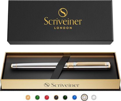 Scriveiner Midnight Blue Rollerball Pen - Stunning Blue Lacquer Luxury Pen, Chrome Finish, Schmidt Ink Refills, Men & Women, Professional, Executive Office, Nice Pen