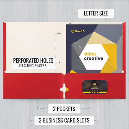 Better Office Products Two Pocket Portfolio Folders, 50-Pack, RED, Letter Size Paper Folders, 50 Pieces, Red
