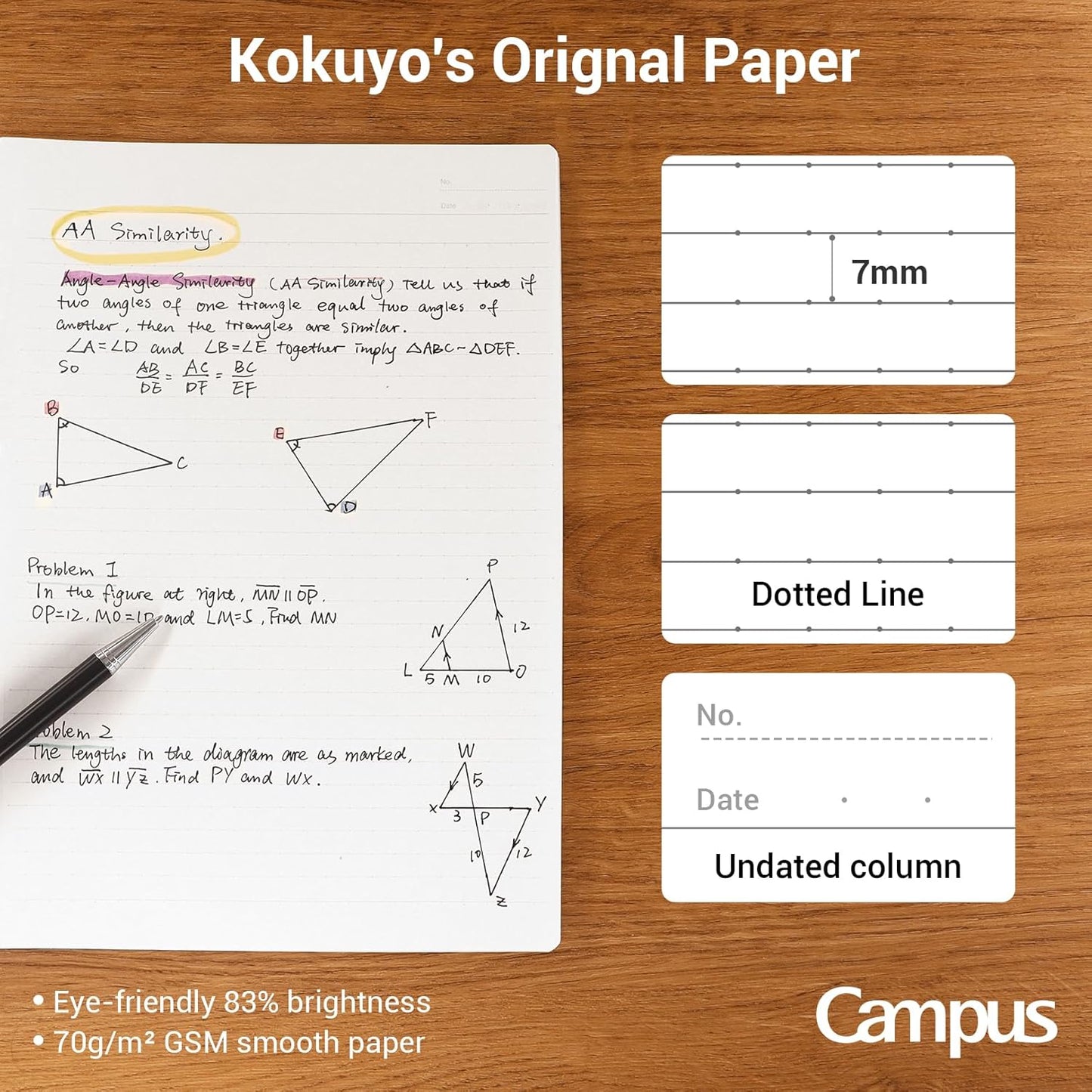 KOKUYO Composition Notebooks, 3 Pack Campus B5 Comp Book with Dotted College Ruled, 40 Sheets, School Lined Notebook in Mofu Animal, Cute Journal for Women Girls Work Study Note Taking Japan Import