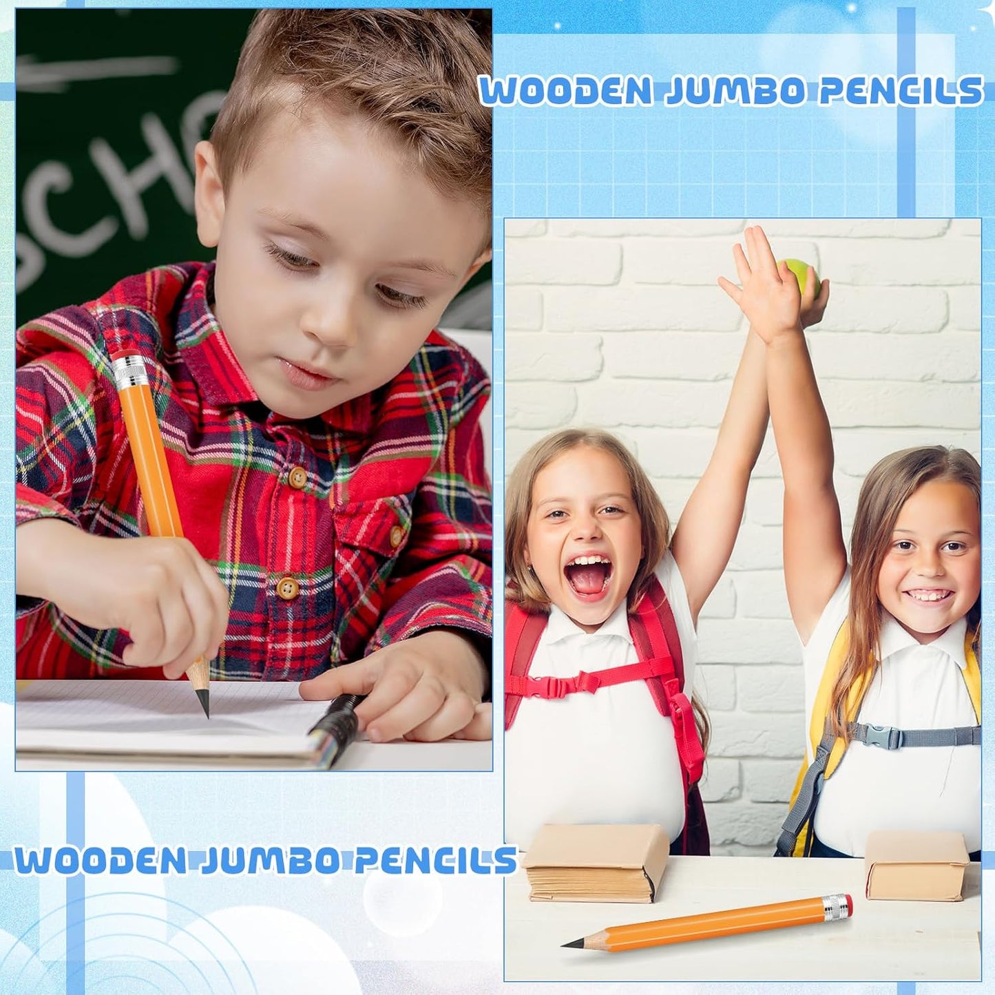 2 Pcs 13 inch Wooden Jumbo Pencils for Prop Giant Big Novelty Wood Pencil with Eraser for Fun Decor, School Projects, Party Favors, and Unique Gifts (Green)
