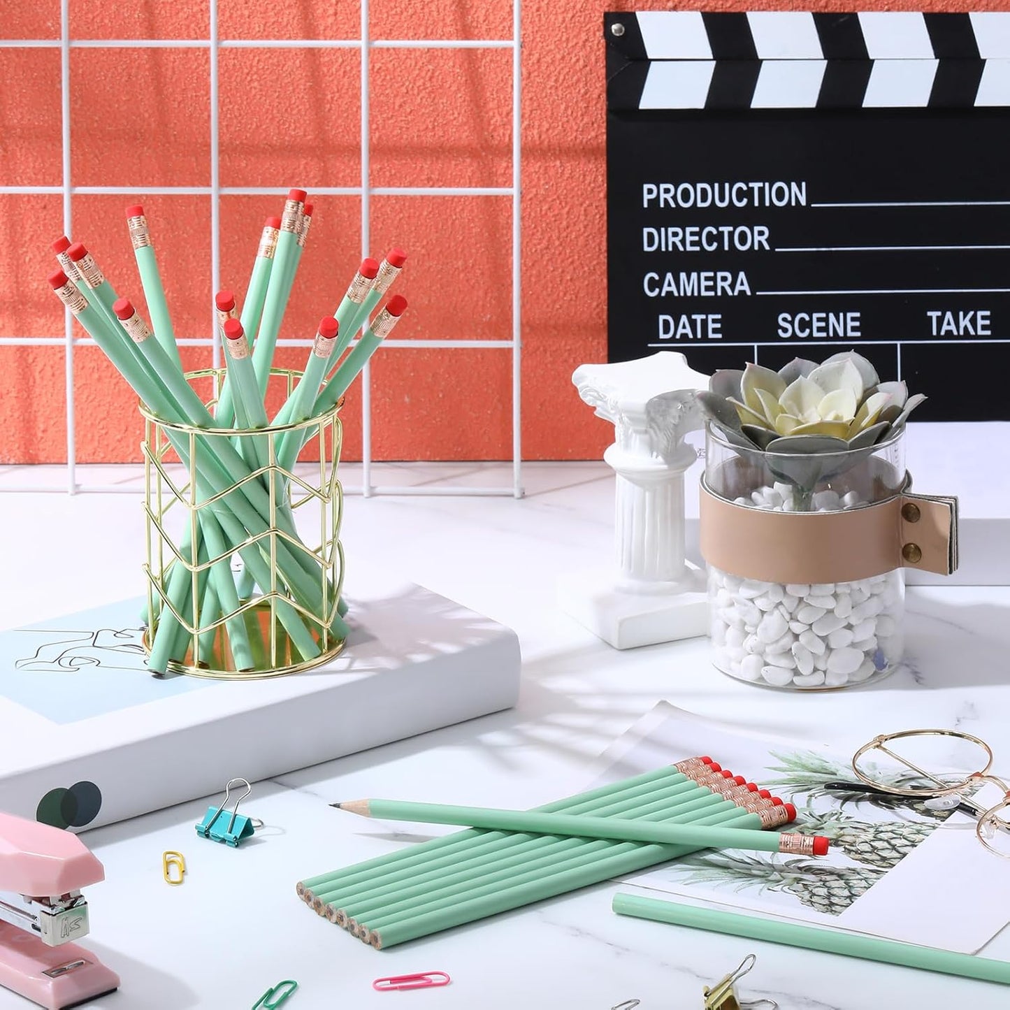 Outus 24 Pieces Round Pencils Cute HB Graphite Wood Pencils Pack with Eraser for School Drawing Sketching Wedding Office Supplies (White)