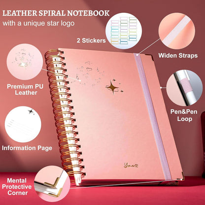 Hardcover Spiral Notebook with Tabs 8"x10" Large Spiral Lined Journals for Women with Dividers 240 Pages College Ruled Composition Notebook 5 Subject Notebook for Work, Back to School, Gifts, Purple