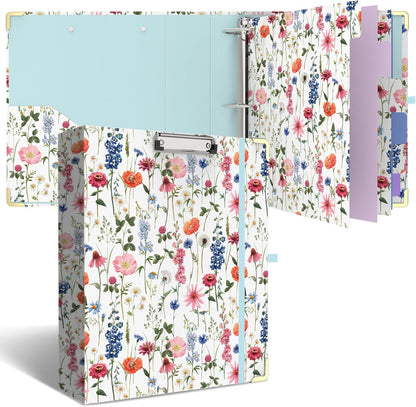 3 Ring Binder 2 Inch Round Ring Binder with 6 Tab Dividers，2 Interior Pockets，Cute Binder Clipboard with Storage, for School Office, Portfolio(Almond Tree)