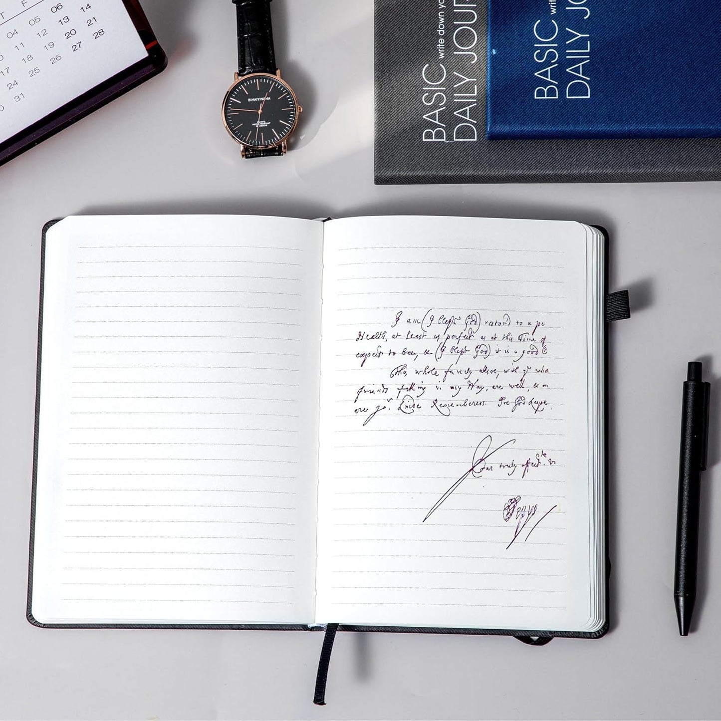 CAGIE Journal Notebook for Women Men, Hardcover Lined Notebooks Journals for Writing Work Journaling Note Taking Diary with Pen Loop (Black Ruled), Gifts, 5.7" x 8.3", 196 Pages