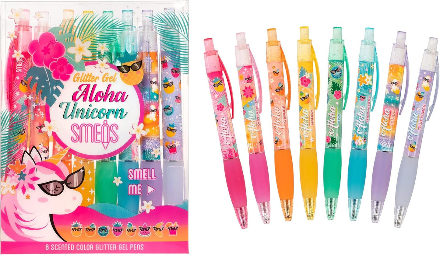 Glitter Gel Smens - Patented Gourmet Scented Colored Glitter Gel Ink Pens, Medium Point, 8 Count - Fun, Cute, Cool, Smelly Pens for Kids