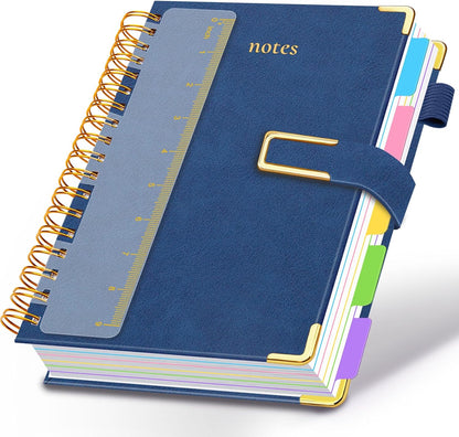 Hardcover Spiral Notebook College Ruled, 8"x10" Leather Journal Notebook with Magnetic Closure, 300 Pages 5 Subject Notebook with Dividers Tabs Journal for Women Men, Work, School(Rose Red)