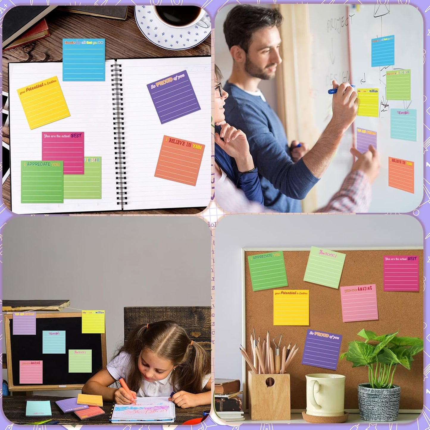 Yinder 48 Pcs Inspirational Sticky Notes Cute Motivational Sticky Notes Pad End of Year Employee Appreciation Gifts Bulk for Teacher Nurse Coworkers Office Supplies 3 x 3'' (Thank You,Dark Color)