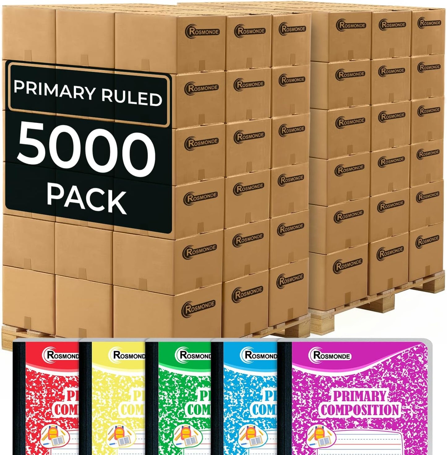 Rosmonde 50 Pack Composition Notebooks Bulk, Wide Ruled Composition Notebook, 200 Pages (100 Sheets), 9-3/4 x 7-1/2, Black Marble, Bulk School Supplies, Office Notebooks, Bulk Notebooks for School