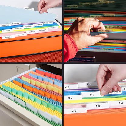 200 Pcs Hanging File Folder Tabs and 200 Pcs 2 Inch Inserts Labels, Plastic File Folder Tabs for Hanging Folders Files (Transparent)