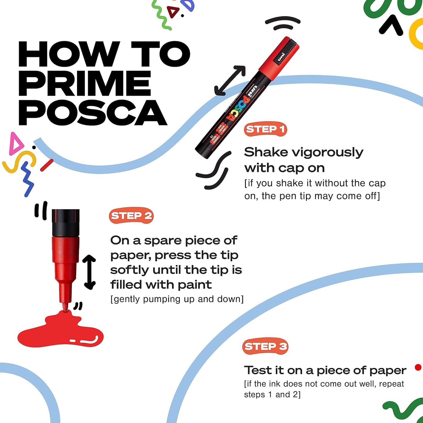 posca PC-1MR Water-Based Paint Markers, Extra Fine Tip (0.7mm), White, 3 Count
