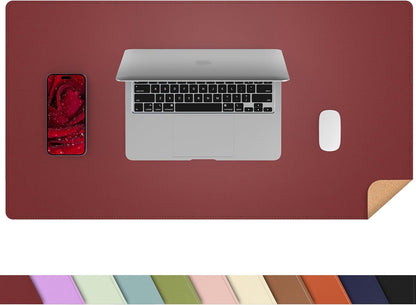 Large Desk Mat 47.2" x 17" Leather Desk Pad Protector with Natural Cork & PU Leather, Non-Slip Office Desk Mat, Large Mouse Pad, Waterproof Desk Blotter pad for Office&Home(Black)