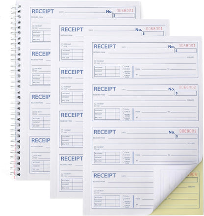 Money and Rent Receipt Book 2-Part Carbonless 7-5/8" x 11" Spiral Bound 200 Sets per Book 4 Receipts per Page(1pack)
