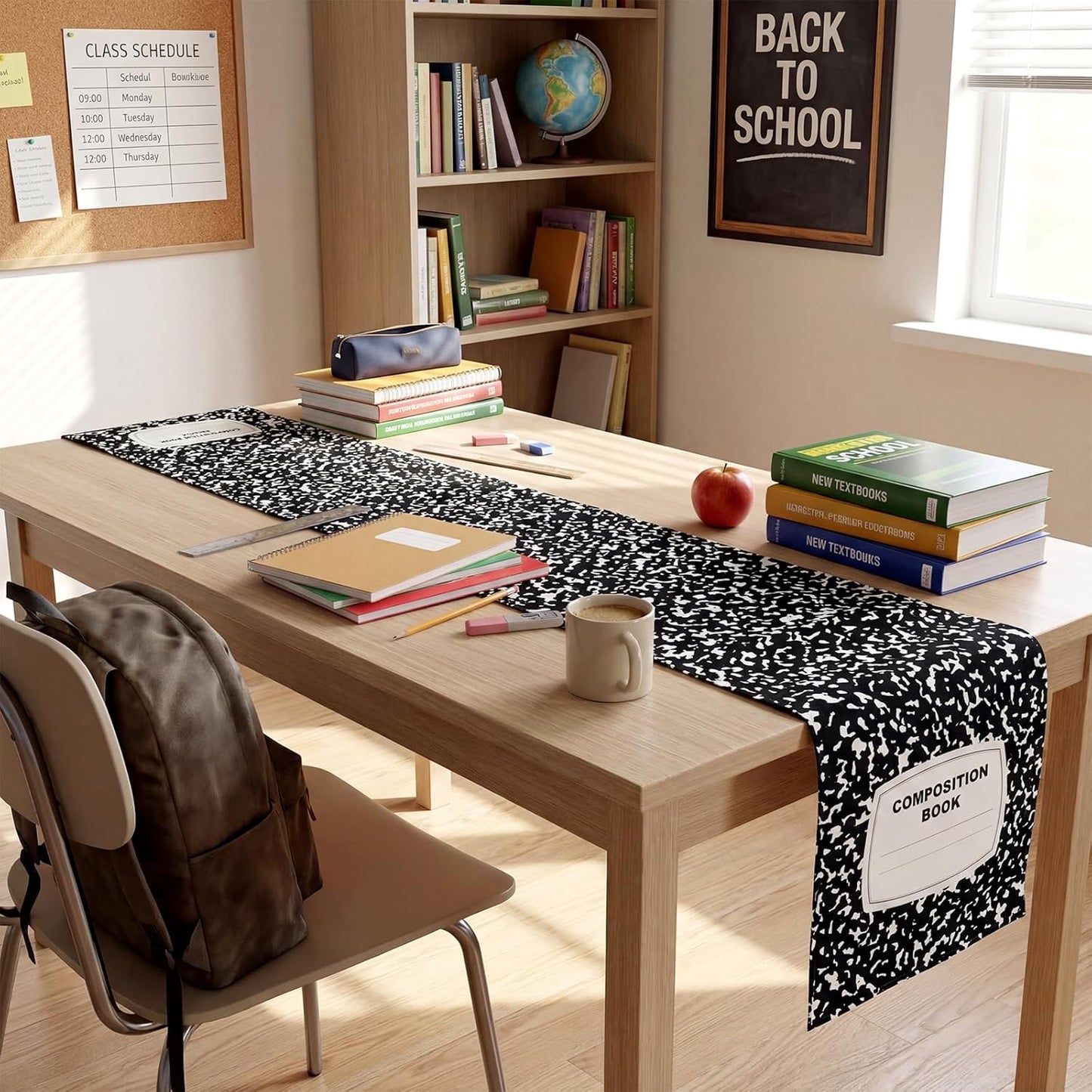 Breling 4 Pcs Preschool Graduation Decorations Table Runner Kindergarten Graduation Tablecloth Composition Pencil Crayon Ruler Notebook Table Runner for School Dining Room Classroom Party Decoration