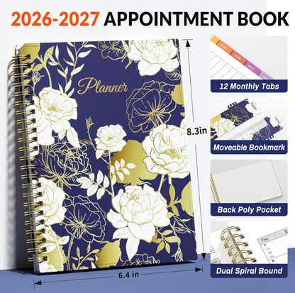 SUNEE 2026-2027 Appointment Book, Quarter-Hourly, Weekly & Monthly - from July 2026 to June 2027, 8.5"x11" Academic Planner, Flexible Cover, Note Pages, Bookmark, Spiral Binding, Black