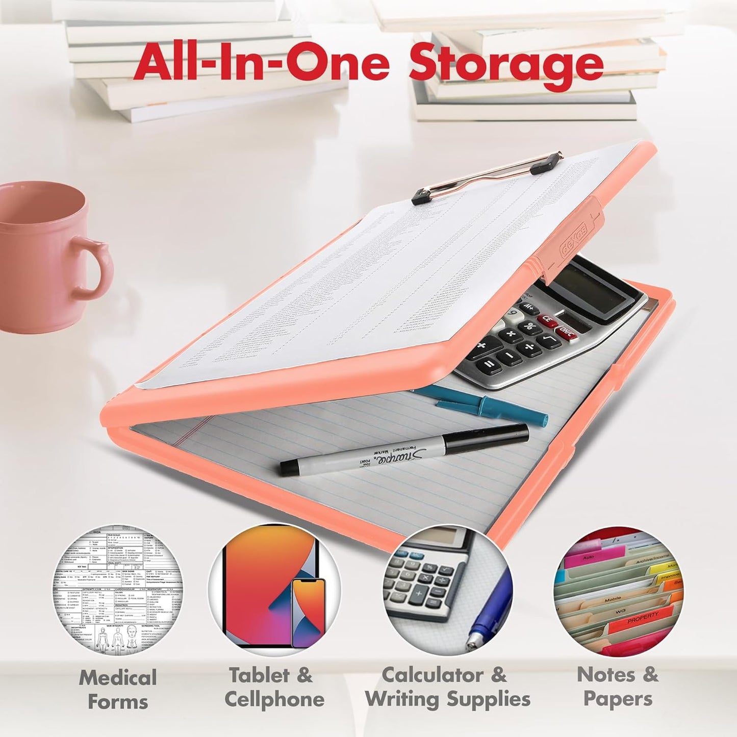 Dexas Slimcase 2 Plastic Clipboard with Storage and Side Opening, Black, Office Supplies Clipboards to Organize, Carry and Store, A4 Holder, Style and Functionality Nursing Clipboards