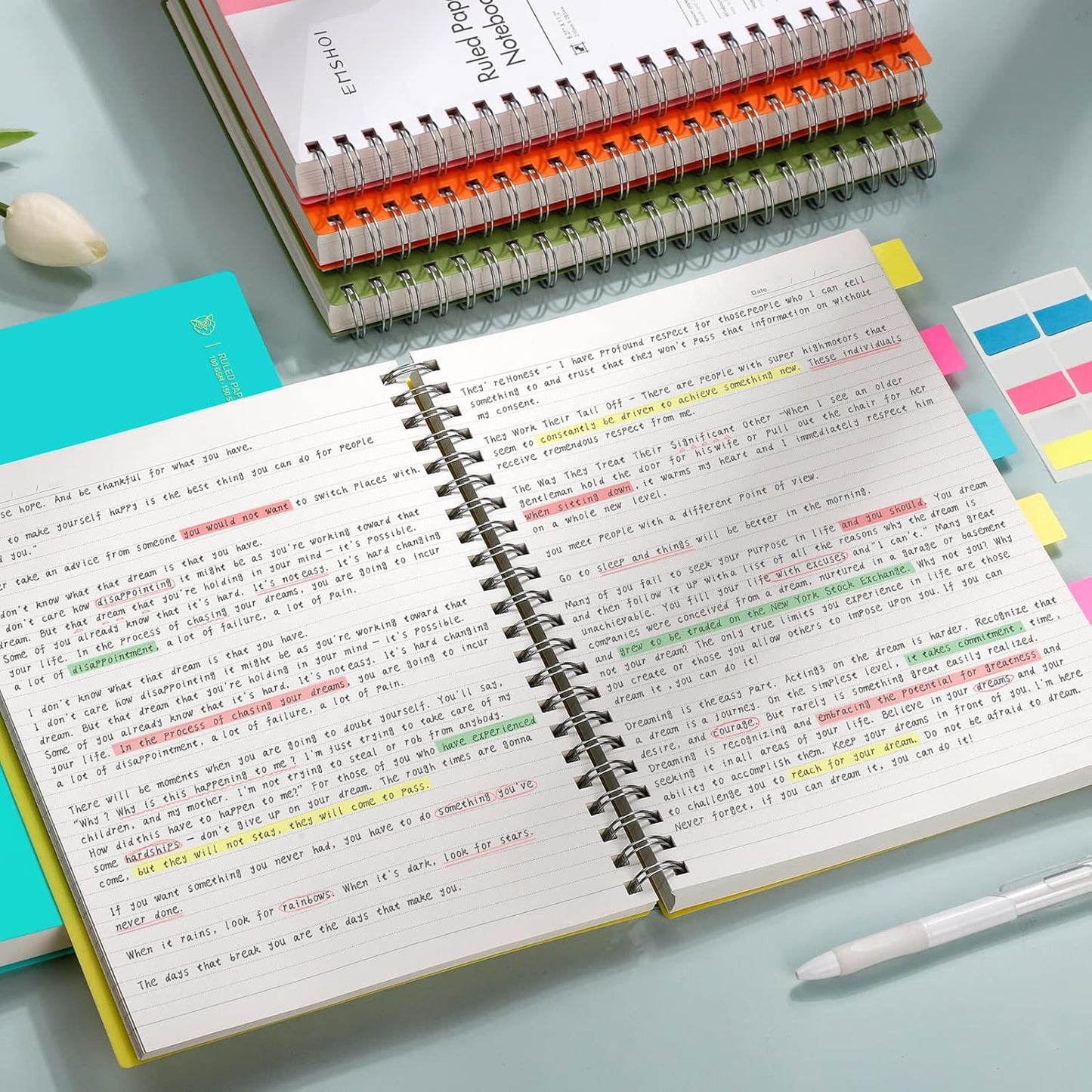 EMSHOI A5 Spiral Notebook College Ruled Lined Journal, Small 5.7" X 8.22", 300 Pages/150 Sheets, 100gsm Thick Paper, Waterproof Hardcover, for Office School Women Men Work Writing Notes, Blue