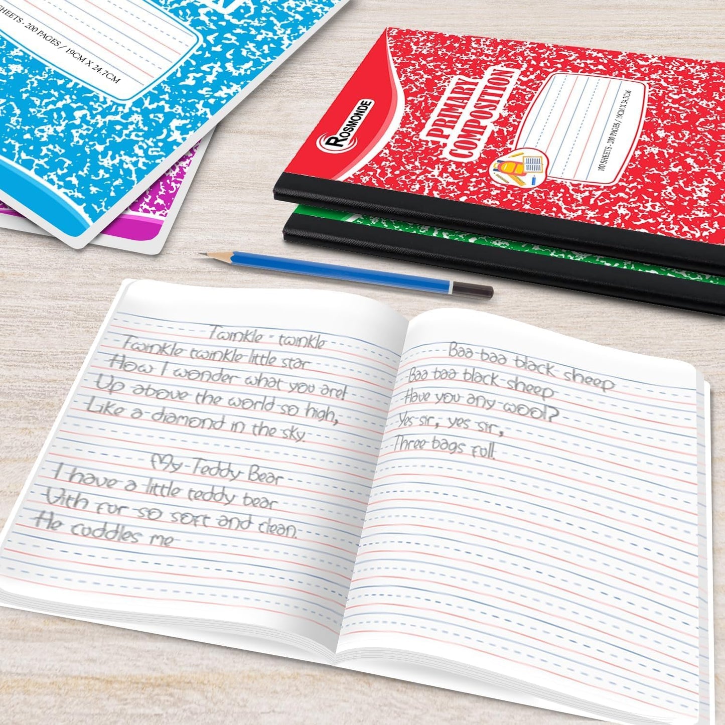 Rosmonde 50 Pack Composition Notebooks Bulk, Wide Ruled Composition Notebook, 200 Pages (100 Sheets), 9-3/4 x 7-1/2, Black Marble, Bulk School Supplies, Office Notebooks, Bulk Notebooks for School