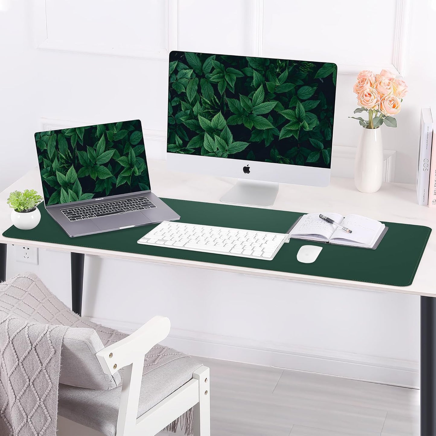Large Desk Mat 47.2" x 17" Leather Desk Pad Protector with Natural Cork & PU Leather, Non-Slip Office Desk Mat, Large Mouse Pad, Waterproof Desk Blotter pad for Office&Home(Black)