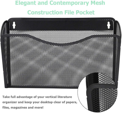 EASEPRES 3 Single Pocket Mesh Hanging File Organizer, Vertical Wall Mounted Magazine File Holder, Mount Basket Mail Paper Document Folder Organizing for Office, Home and School, Black