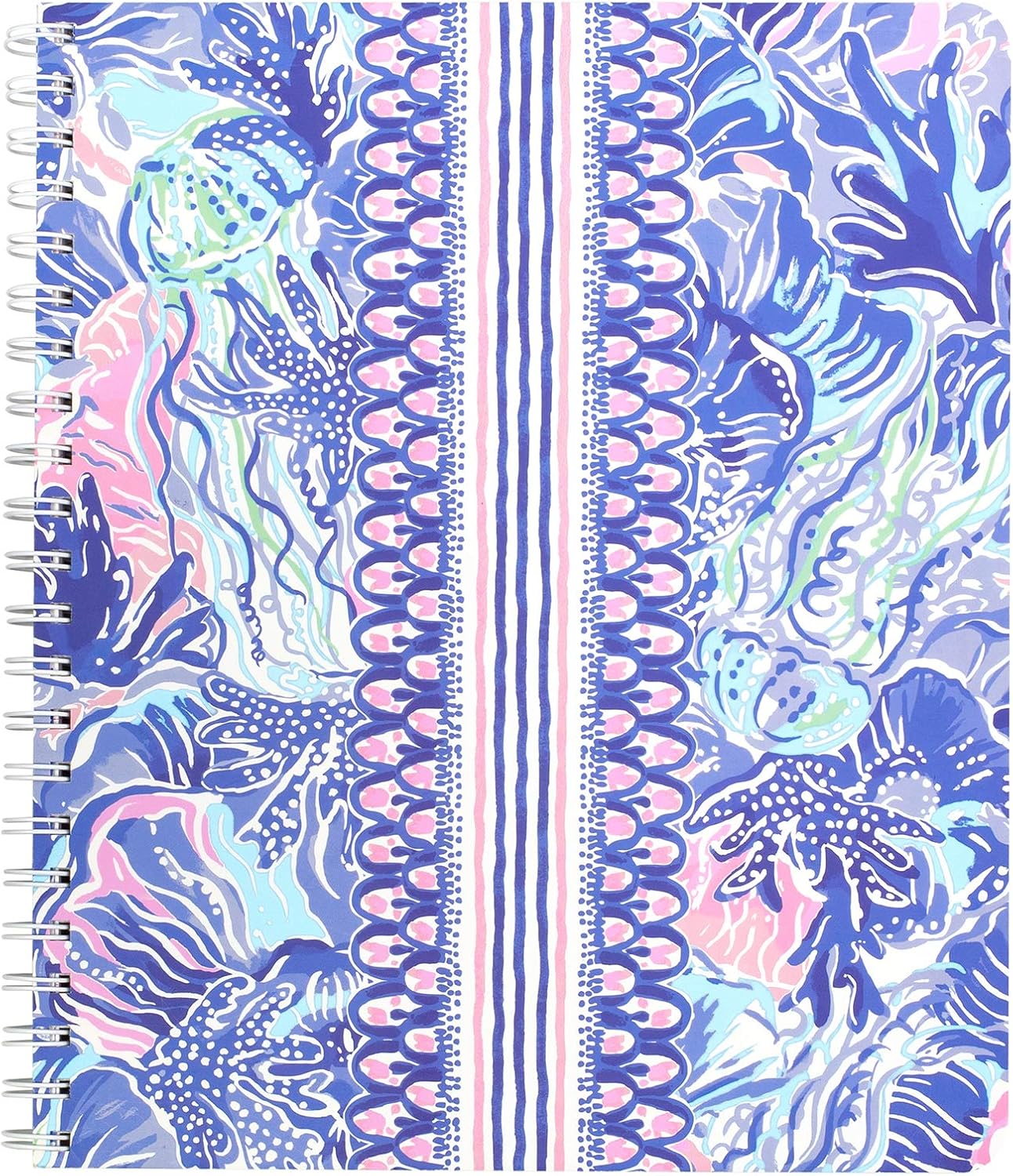 Lilly Pulitzer Large Blue Hardcover Spiral Notebook, 11" x 9.5" with 160 College Ruled Pages, Cabana Cocktail