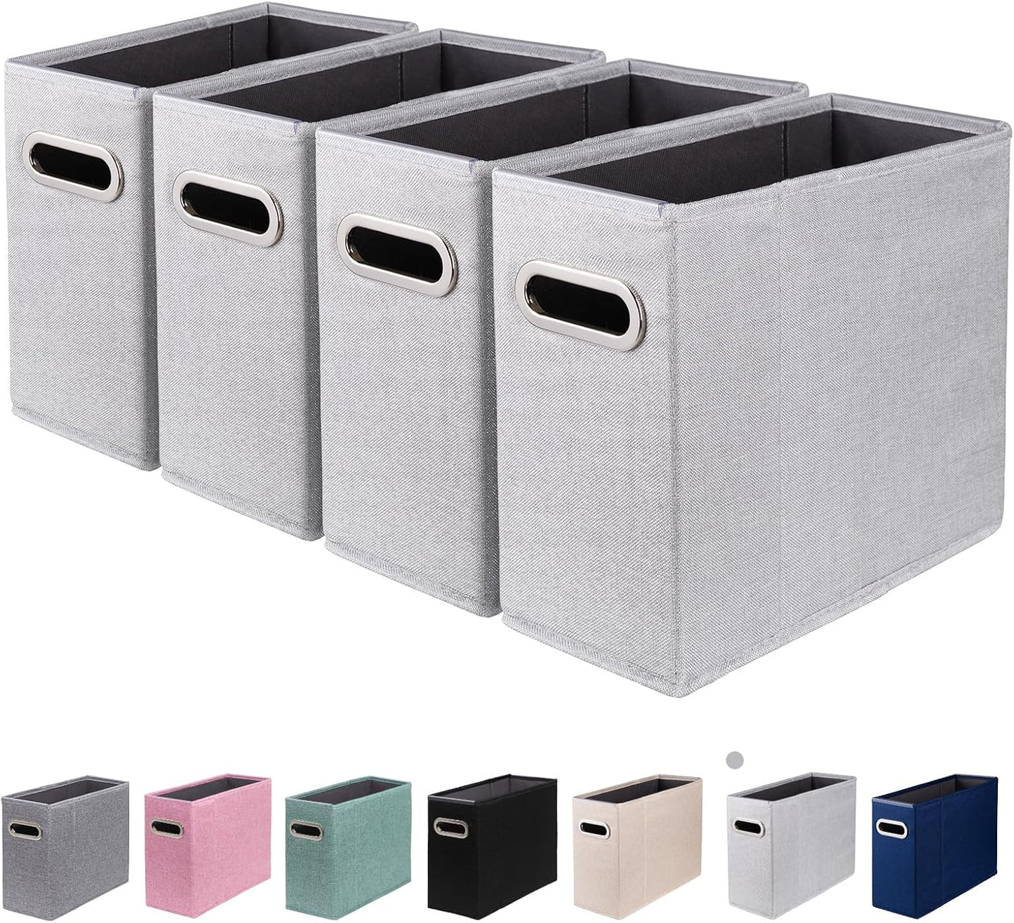 4 Packs Letter Size File Organizer, File Folders Organizer, Fabric Storage Box, Collapsible Paper Organizer with Metal Handle, Smooth PVC Rails, Only Box (Beige)