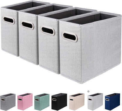 4 Packs Letter Size File Organizer, File Folders Organizer, Fabric Storage Box, Collapsible Paper Organizer with Metal Handle, Smooth PVC Rails, Only Box (Beige)