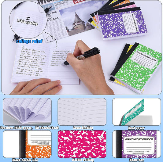 24 Pack 9.75 x 7.5 in Large Composition Notebooks Bulk 12 Color Wide Ruled Composition Books Marble Journal Notebook 60 Sheets per Book for Aldult Student College Office Back to School Supplies