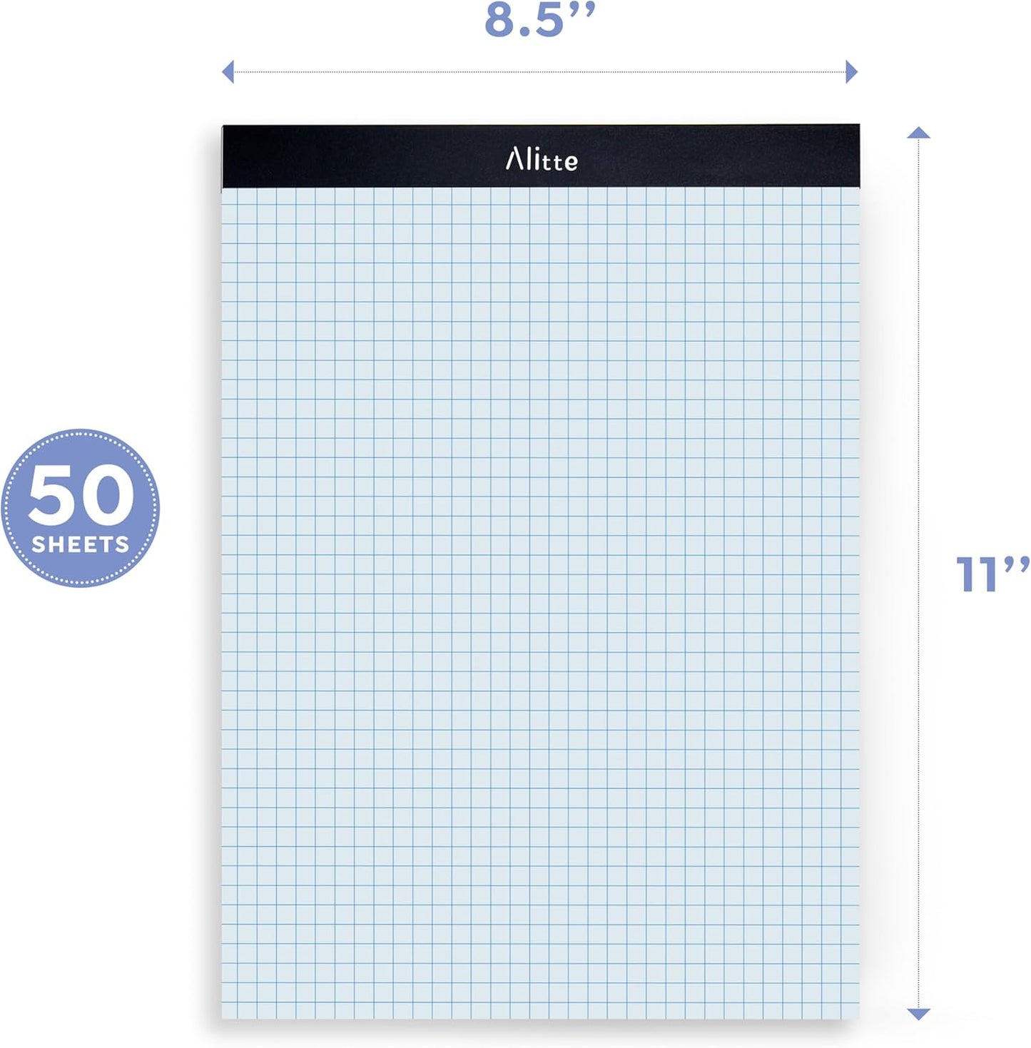 Alitte Graph Paper Pad, Pack of 12, White Letter Size - 4x4 Quad Grid Paper, Easy-Tear Perforations, 8.5 x 11 Cardboard Backing - Graph Notepads for School, Office -50 Sheets per Pad