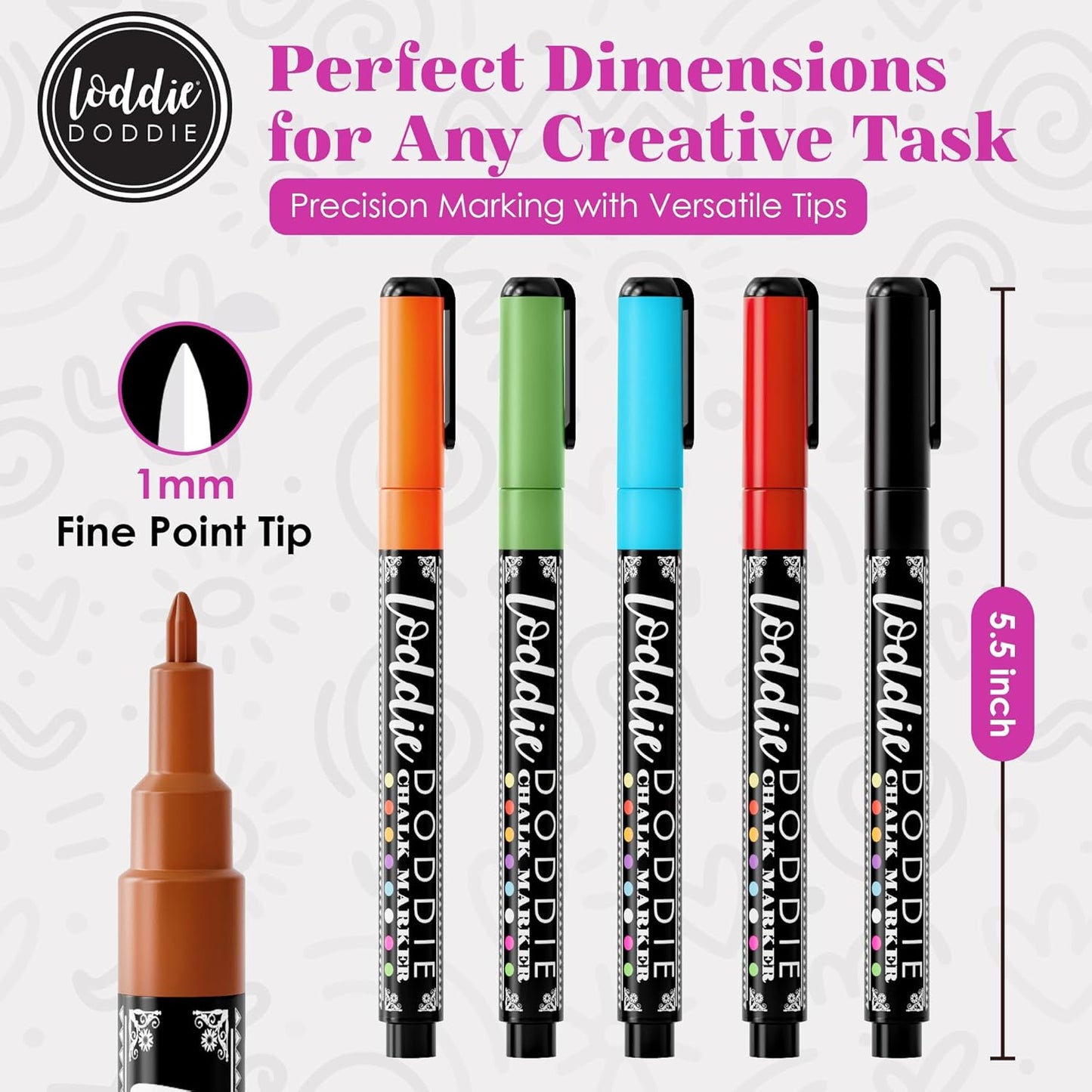 Loddie Doddie Liquid Chalk Markers - 8-Pack, 6mm Dual Tips - Chalk Markers for Blackboard & Chalkboard Paint - Washable Window Pens for Glass - Erasable Pens