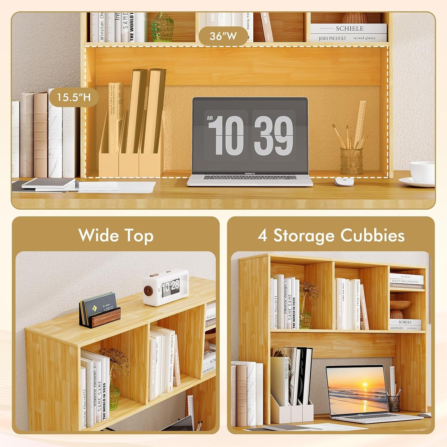 Tangkula Desktop Bookshelf, Countertop Storage Hutch with 5 Shelves for Computer Desk, Desk 3-Tier Display Rack, Multipurpose Wood Desktop Hutch Storage Organizer for Dorm Office Home