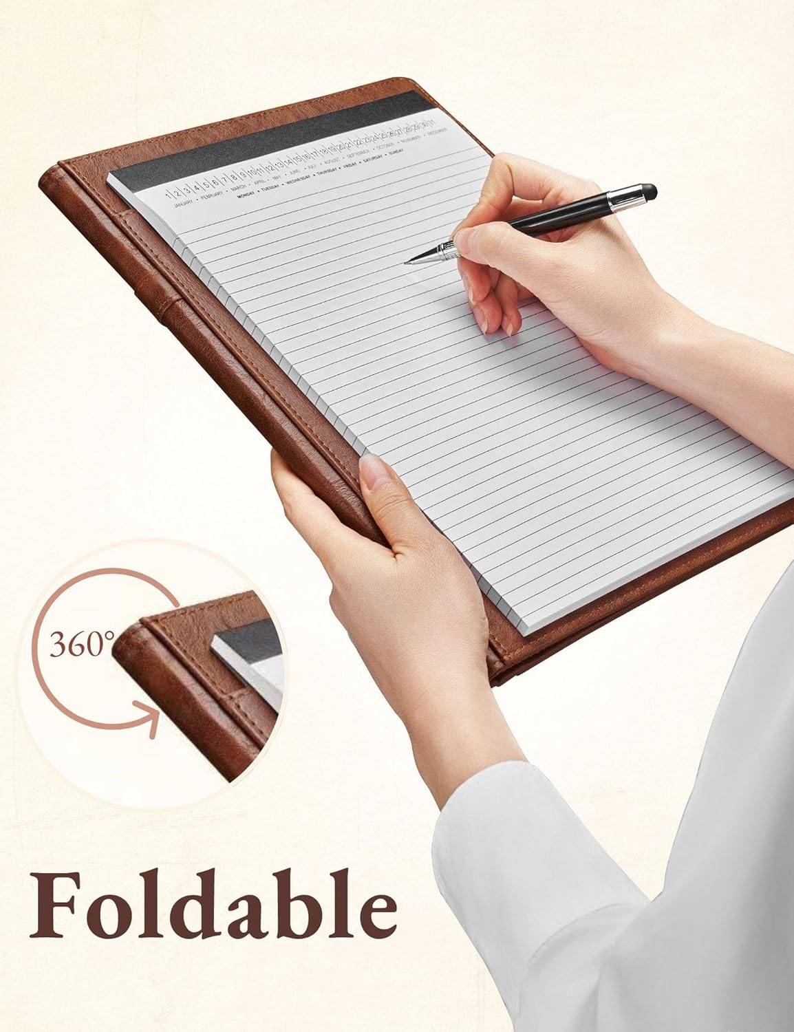Mymazn Padfolio Portfolio Folder, Faux Leather Interview Resume Folder with Document Organizer & Business Card Holder, Letter-Sized Notepad Legal Pad Holder for Men Women (Sage Green)