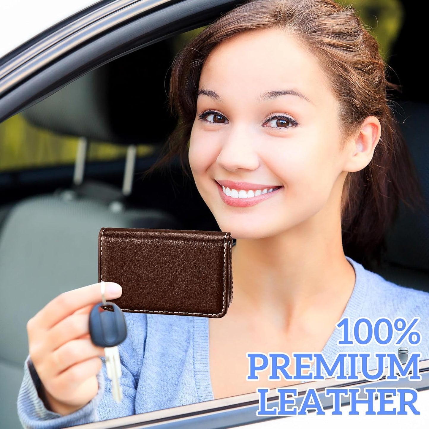 Outus 2 Pcs Business Card Holder, PU Leather Business Card Case Pocket Wallet with Magnetic Shut for Valentines Gift Adult(Black and Coffee)