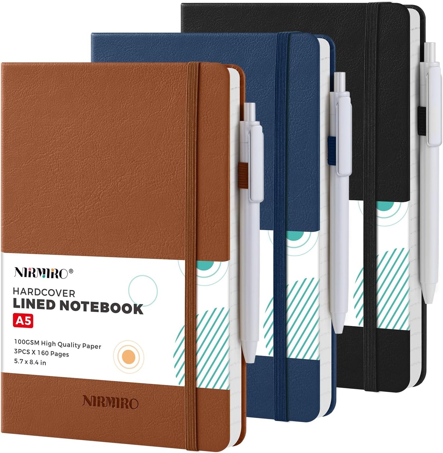 NIRMIRO Small Notebook Journals, 3 Pack Mini Pocket Note pads for Men & Women Writing, A6 Small Leather Notepad 3.7" x 5.7" with Pen, Black, Red, Green
