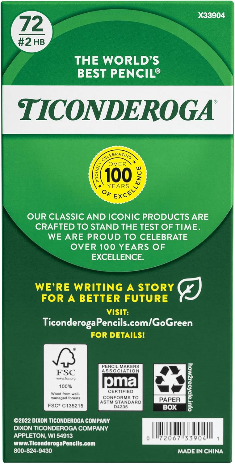 Ticonderoga Wood-Cased Pencils, Pre-Sharpened, 2 HB Soft, Yellow, 12 Count
