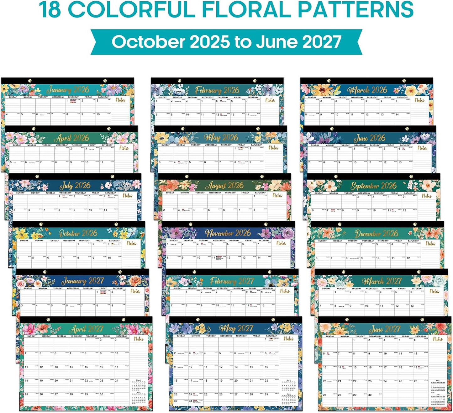 Desk Calendar 2026-2027, 21-Month Calendar Runs Until June 2027, Large 17" x 12" Monthly Desktop & Wall Calendar for Home & Office - Floral