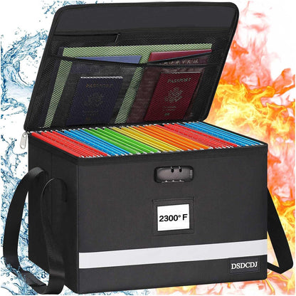 File Box with Lock - Portable File Organizer Box with Handle, Sturdy Important Document Organizer with Label, Slide, Reflective Strip for Hanging Letter/Legal Folder