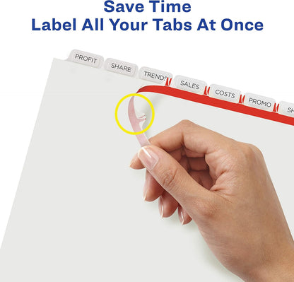 Avery 5 Tab Dividers for 3 Ring Binder, Easy Print & Apply Clear Label Strip, Index Maker Customizable White Tabs, 25 Sets (11446)