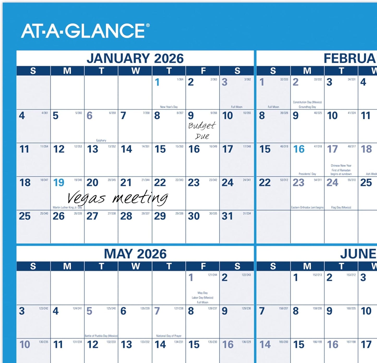 AT-A-GLANCE Dry Erase Calendar 2026-2027 Academic & Regular Year Wall Planner, 12-Month, 24" x 36", Double Sided, Vertical (PM210S28)