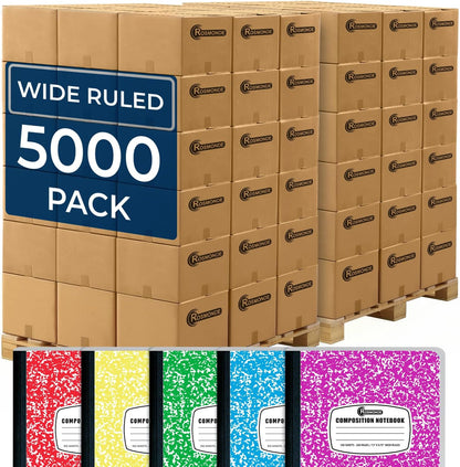 Rosmonde 50 Pack Composition Notebooks Bulk, Wide Ruled Composition Notebook, 200 Pages (100 Sheets), 9-3/4 x 7-1/2, Black Marble, Bulk School Supplies, Office Notebooks, Bulk Notebooks for School