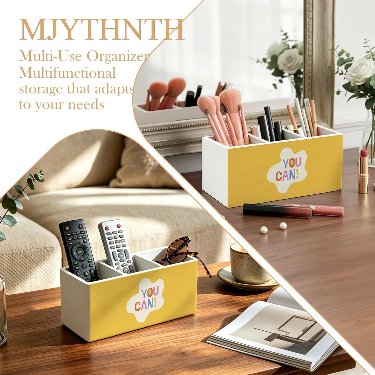 Don't Overthink It Inspirational Pencil Pen Holder for Desk, Pink Positive Affirmations Wooden Box Sign Pen Holder Organizer for Home Office School Desk Accessories