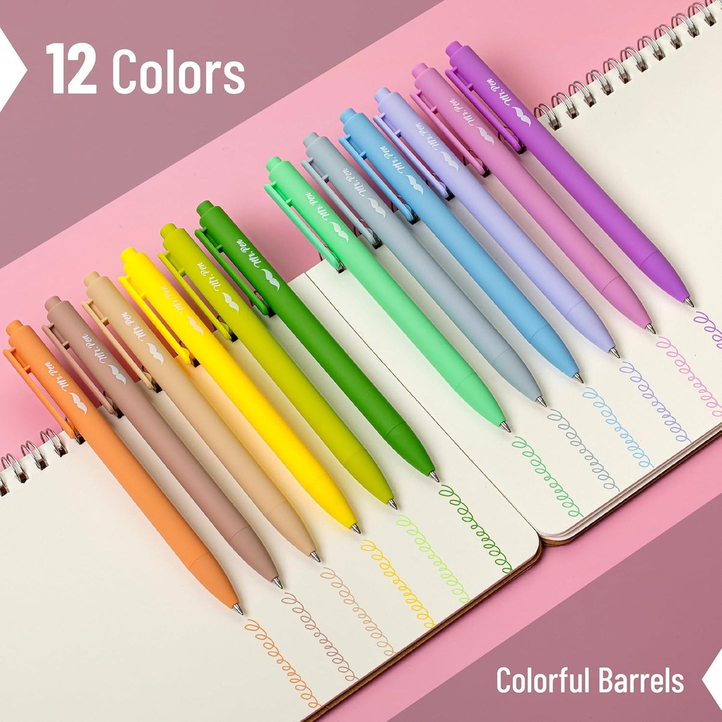 Mr. Pen- Retractable Gel Pens, 12 Pack, Colorful Ink, Fine Point 0.7mm, Fast Dry, Smooth Writing, Cute Pens for Drawing, Writing Planner and School Supplies