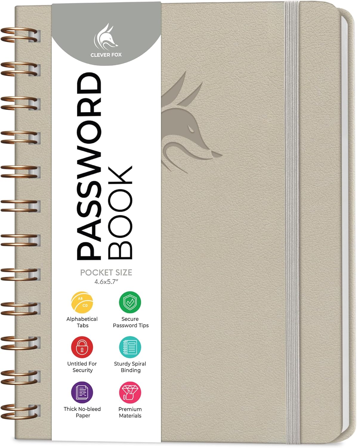 Clever Fox Password Book Spiral – Internet Address & Password Organizer with Laminated Alphabetical Tabs – Password Keeper Journal – Hardcover, Medium Size, 6.1x7.7” (Mystic Blue)