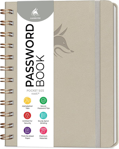 Clever Fox Password Book Spiral – Internet Address & Password Organizer with Laminated Alphabetical Tabs – Password Keeper Journal – Hardcover, Medium Size, 6.1x7.7” (Mystic Blue)