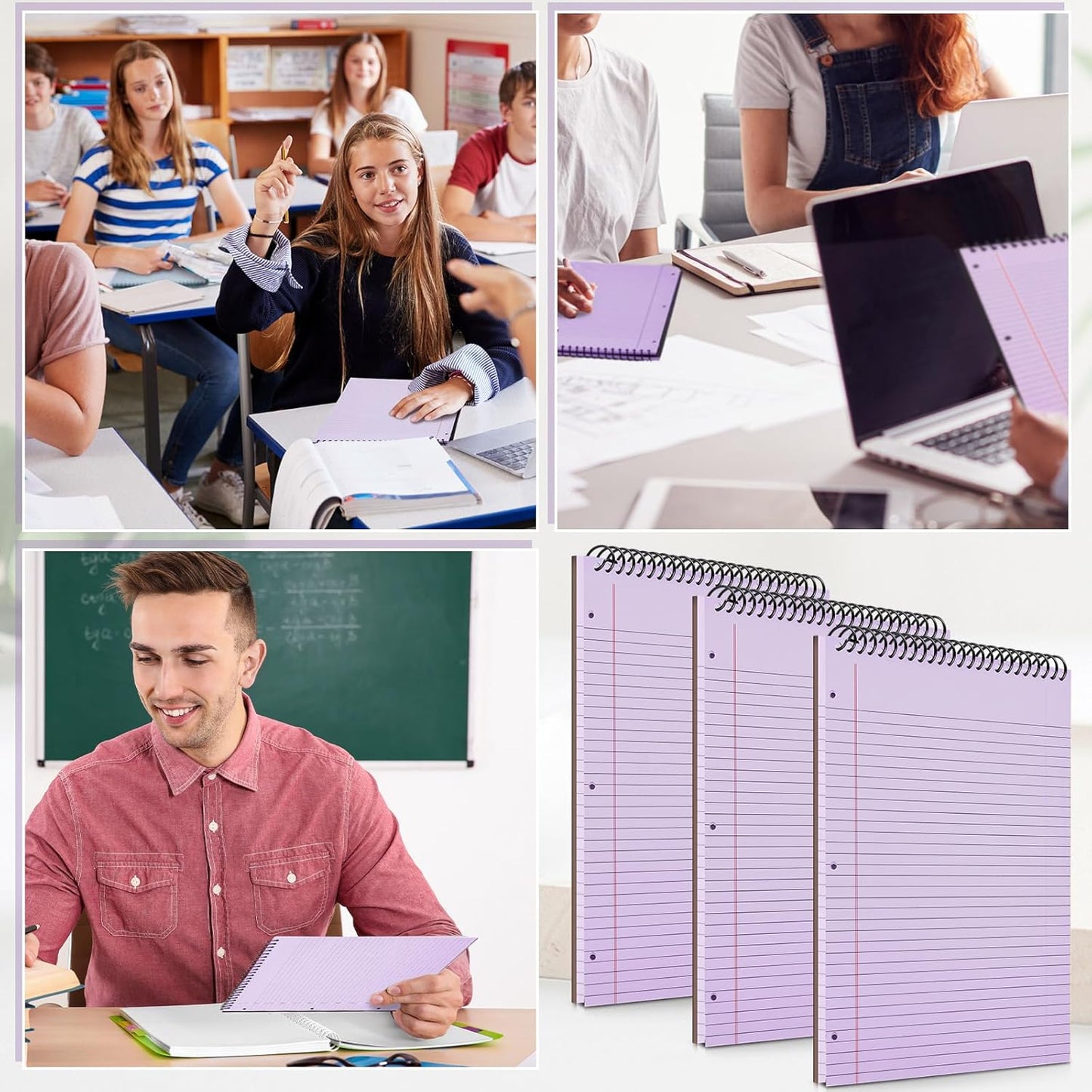 MotiMind 10 Pack 8.5" x 11" Top Spiral Notebook with 3 Hole Punched Morandi Colors Legal Pads College Ruled Notepad 50 Sheets Hard Cardboard Paper Wirebound Notepad for Office School Business