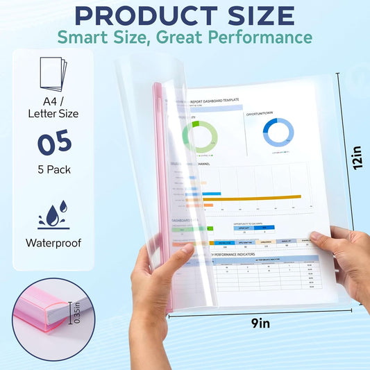 20 Pack Report Covers with Multi-Color Sliding Bar - Clear Plastic Presentation Folders for A4 & Letter Size Paper, 70 Sheet Capacity File Document Binder for School, Office, Resume & Business Use