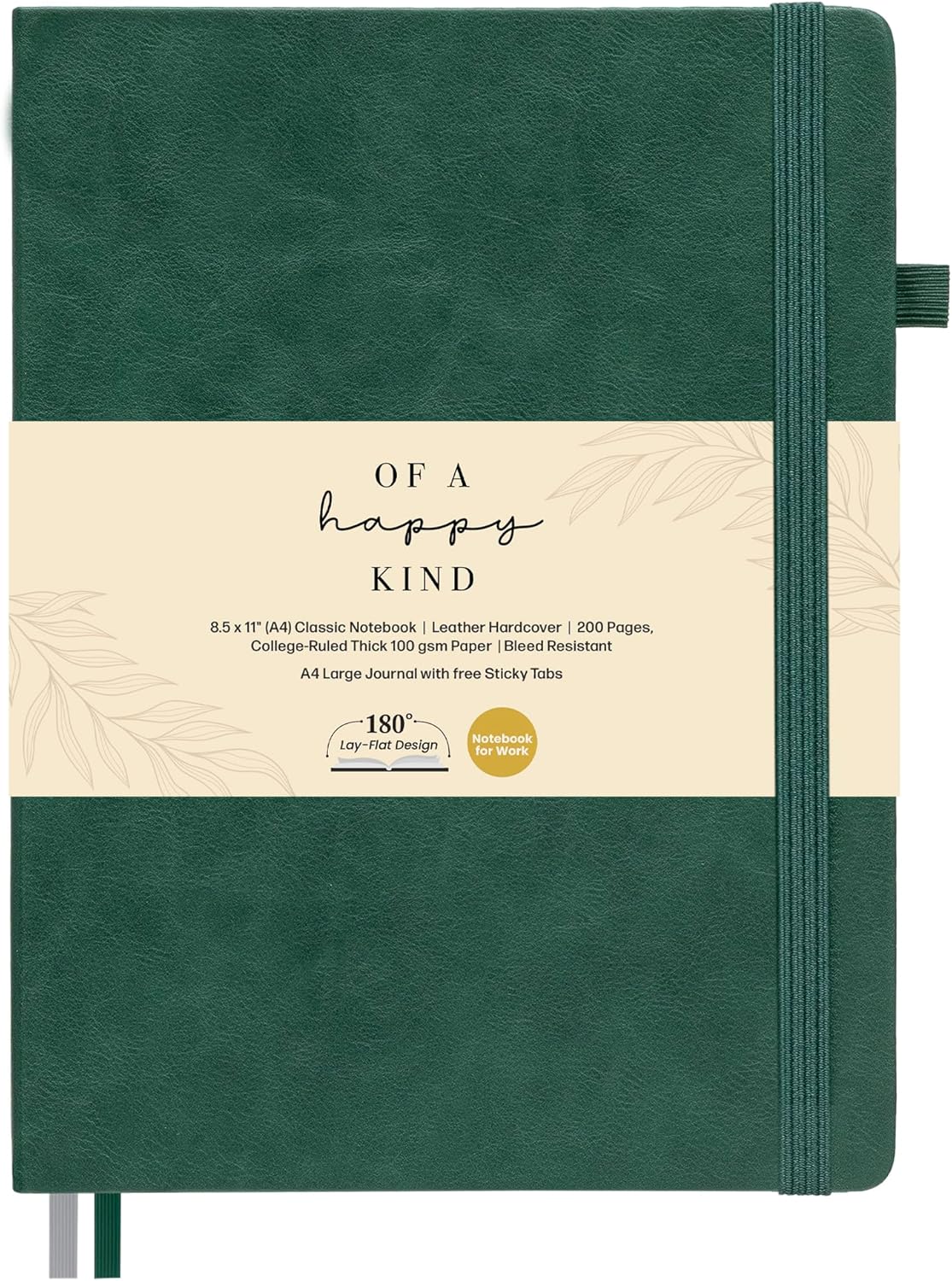Classic Lined Journal Notebook 8.5x11" A4 Hardcover Leather - Brown - 200 Pages College Ruled Large with Sticky Tabs, Pockets, and Pen Loop for Writing and Journaling - Big Hardback Men and Women