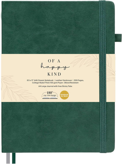 Classic Lined Journal Notebook 8.5x11" A4 Hardcover Leather - Brown - 200 Pages College Ruled Large with Sticky Tabs, Pockets, and Pen Loop for Writing and Journaling - Big Hardback Men and Women