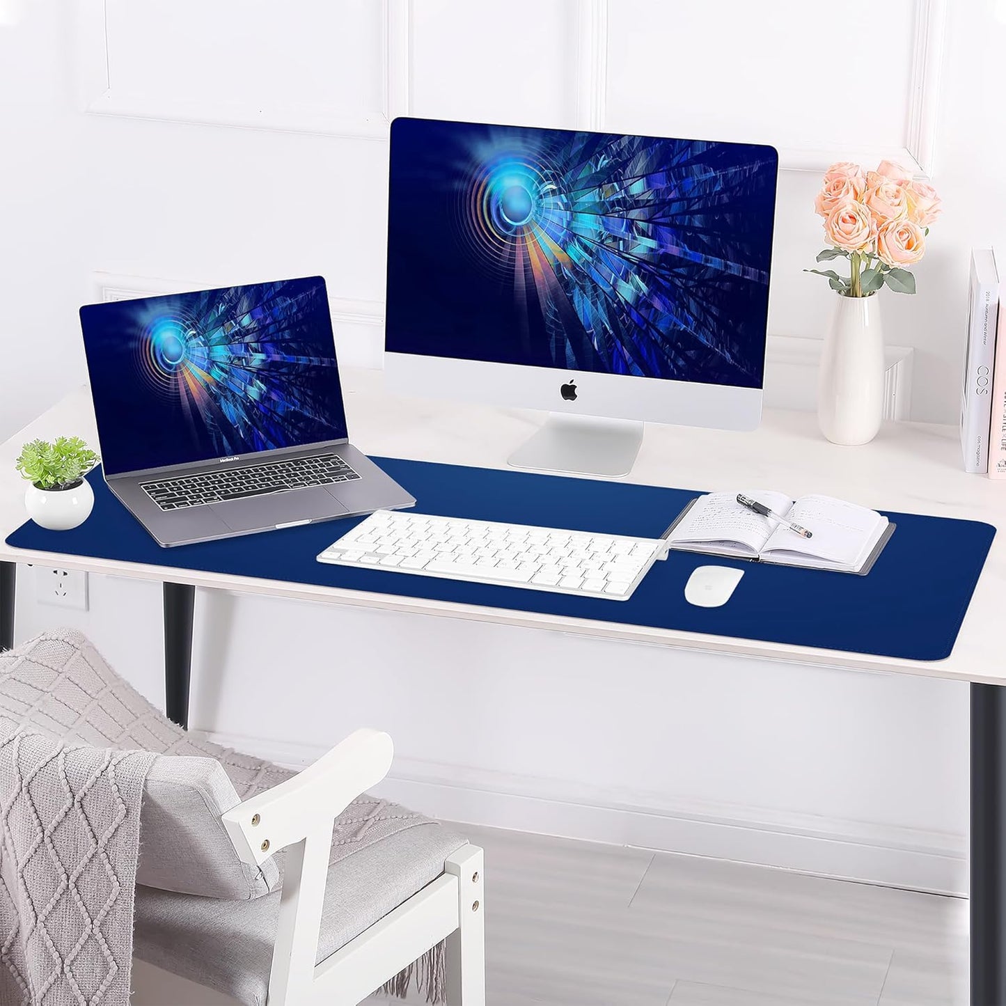 Large Desk Mat 47.2" x 17" Leather Desk Pad Protector with Natural Cork & PU Leather, Non-Slip Office Desk Mat, Large Mouse Pad, Waterproof Desk Blotter pad for Office&Home(Black)