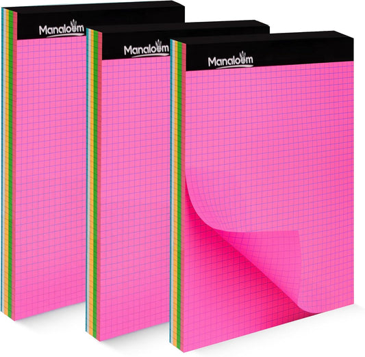 Graph Paper Pad 8.5 x 11 Inch - 3 Pack, 50 Sheets Each (150 Sheets Total) 4x4 Quad Ruled/Grid Notebook, 75 GSM Paper, 5 Colored Pages, Perforated Sheets - for Students,School, Math & STEM (Pastel)